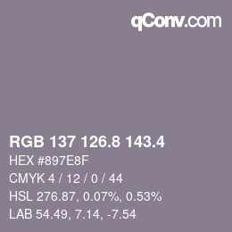 カラーコード: RGB 137 126.8 143.4 | qconv.com