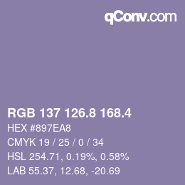 カラーコード: RGB 137 126.8 168.4 | qconv.com