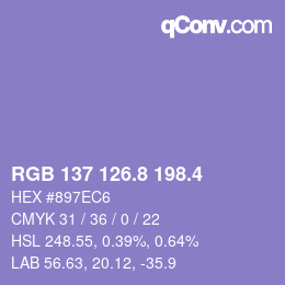カラーコード: RGB 137 126.8 198.4 | qconv.com