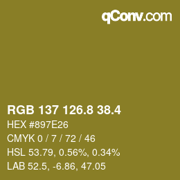 カラーコード: RGB 137 126.8 38.4 | qconv.com