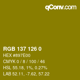 カラーコード: RGB 137 126 0 | qconv.com