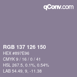 Farbcode: RGB 137 126 150 | qconv.com