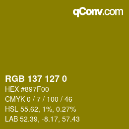 Color code: RGB 137 127 0 | qconv.com