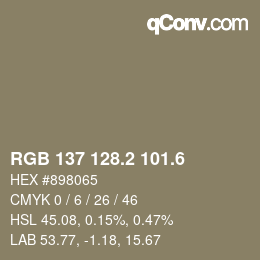カラーコード: RGB 137 128.2 101.6 | qconv.com