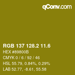 カラーコード: RGB 137 128.2 11.6 | qconv.com