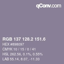 カラーコード: RGB 137 128.2 151.6 | qconv.com