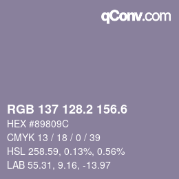 カラーコード: RGB 137 128.2 156.6 | qconv.com