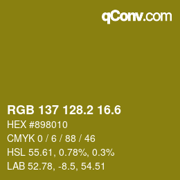 カラーコード: RGB 137 128.2 16.6 | qconv.com