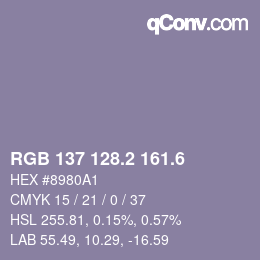 カラーコード: RGB 137 128.2 161.6 | qconv.com