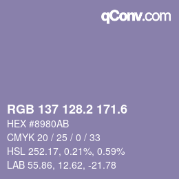 カラーコード: RGB 137 128.2 171.6 | qconv.com