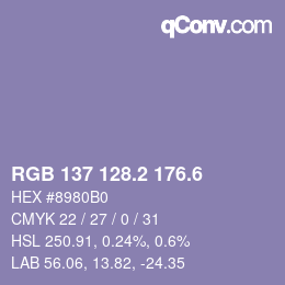カラーコード: RGB 137 128.2 176.6 | qconv.com