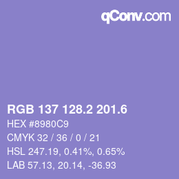 カラーコード: RGB 137 128.2 201.6 | qconv.com