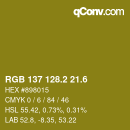 カラーコード: RGB 137 128.2 21.6 | qconv.com