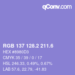 カラーコード: RGB 137 128.2 211.6 | qconv.com