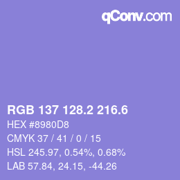 カラーコード: RGB 137 128.2 216.6 | qconv.com