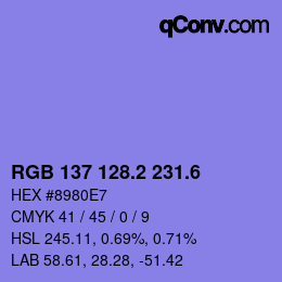 カラーコード: RGB 137 128.2 231.6 | qconv.com