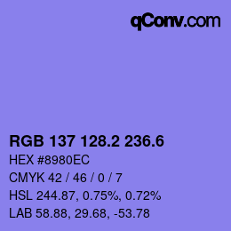 カラーコード: RGB 137 128.2 236.6 | qconv.com