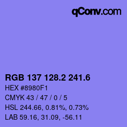 カラーコード: RGB 137 128.2 241.6 | qconv.com