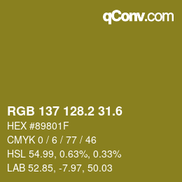 カラーコード: RGB 137 128.2 31.6 | qconv.com