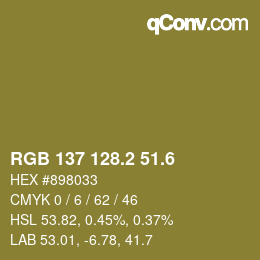 カラーコード: RGB 137 128.2 51.6 | qconv.com