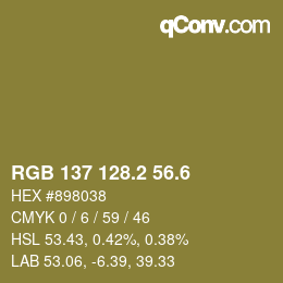 カラーコード: RGB 137 128.2 56.6 | qconv.com