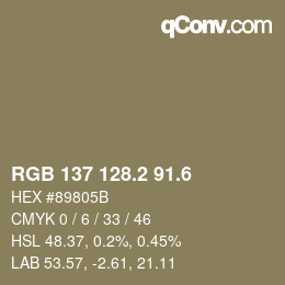 カラーコード: RGB 137 128.2 91.6 | qconv.com