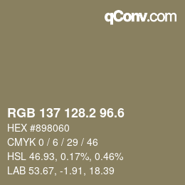 カラーコード: RGB 137 128.2 96.6 | qconv.com