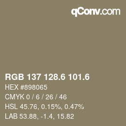 カラーコード: RGB 137 128.6 101.6 | qconv.com