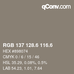 カラーコード: RGB 137 128.6 116.6 | qconv.com
