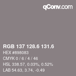 カラーコード: RGB 137 128.6 131.6 | qconv.com