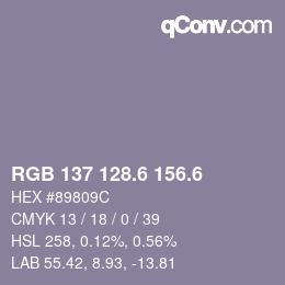 カラーコード: RGB 137 128.6 156.6 | qconv.com