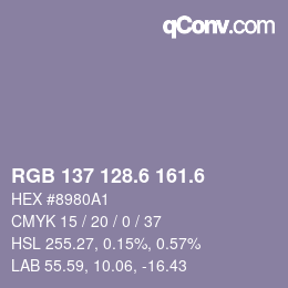 カラーコード: RGB 137 128.6 161.6 | qconv.com