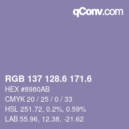 カラーコード: RGB 137 128.6 171.6 | qconv.com