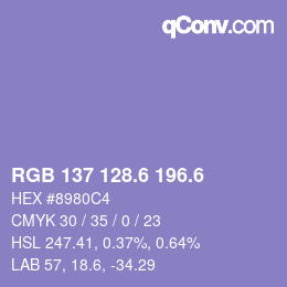 カラーコード: RGB 137 128.6 196.6 | qconv.com