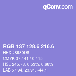 カラーコード: RGB 137 128.6 216.6 | qconv.com
