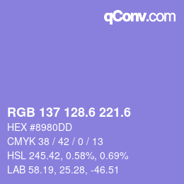 カラーコード: RGB 137 128.6 221.6 | qconv.com