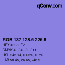 カラーコード: RGB 137 128.6 226.6 | qconv.com