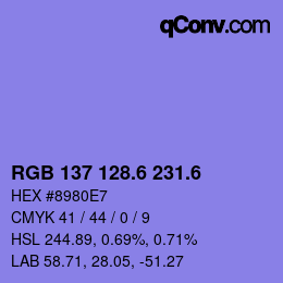カラーコード: RGB 137 128.6 231.6 | qconv.com