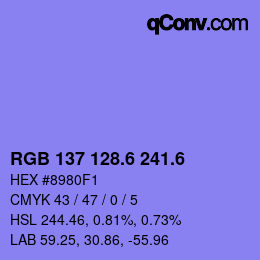 カラーコード: RGB 137 128.6 241.6 | qconv.com