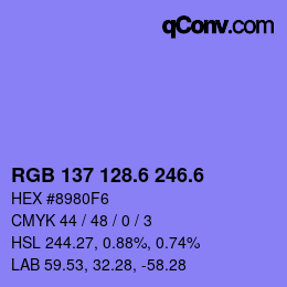 カラーコード: RGB 137 128.6 246.6 | qconv.com