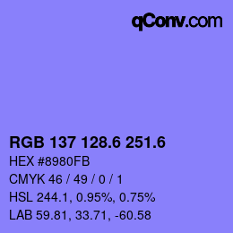 カラーコード: RGB 137 128.6 251.6 | qconv.com