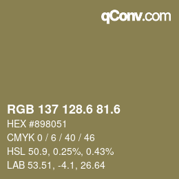 カラーコード: RGB 137 128.6 81.6 | qconv.com