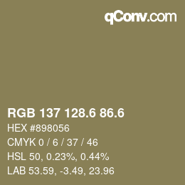 カラーコード: RGB 137 128.6 86.6 | qconv.com