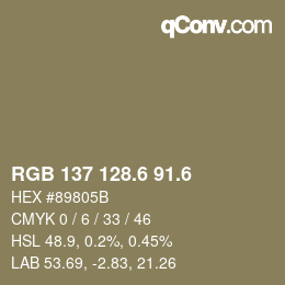 カラーコード: RGB 137 128.6 91.6 | qconv.com