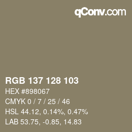 颜色代码: RGB 137 128 103 | qconv.com