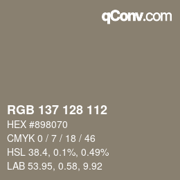 Código de color: RGB 137 128 112 | qconv.com