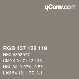 颜色代码: RGB 137 128 119 | qconv.com