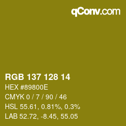 カラーコード: RGB 137 128 14 | qconv.com