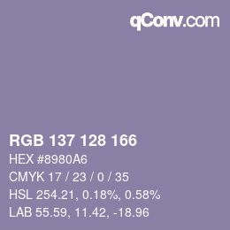 カラーコード: RGB 137 128 166 | qconv.com