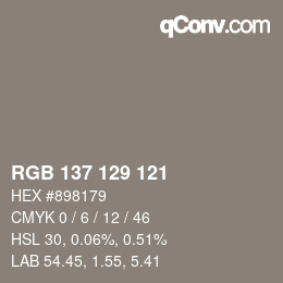 颜色代码: RGB 137 129 121 | qconv.com